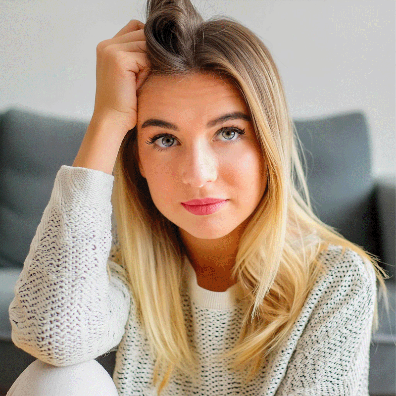 Portrait of blonde woman indoors