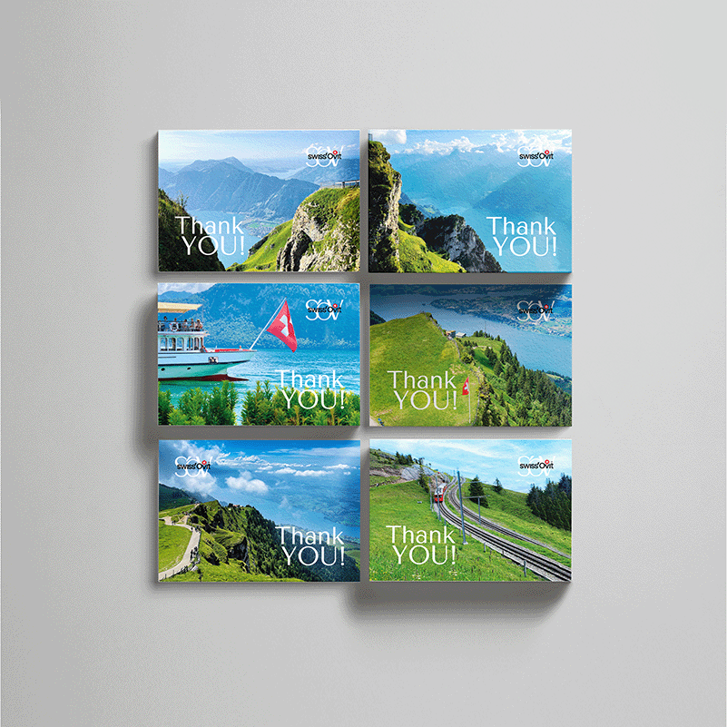 SwissOvit thank you cards with Swiss landscapes